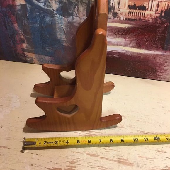 Vintage Wooden Rocking Chair with Heart Cut Out Plant Shelf Doll Chair Handmade - Picture 9 of 12